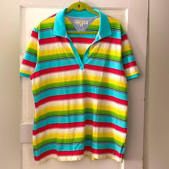 Tommy Hilfiger V-neck Striped Print Polo Shirt. 2X. NWOT. - Picture 1 of 12